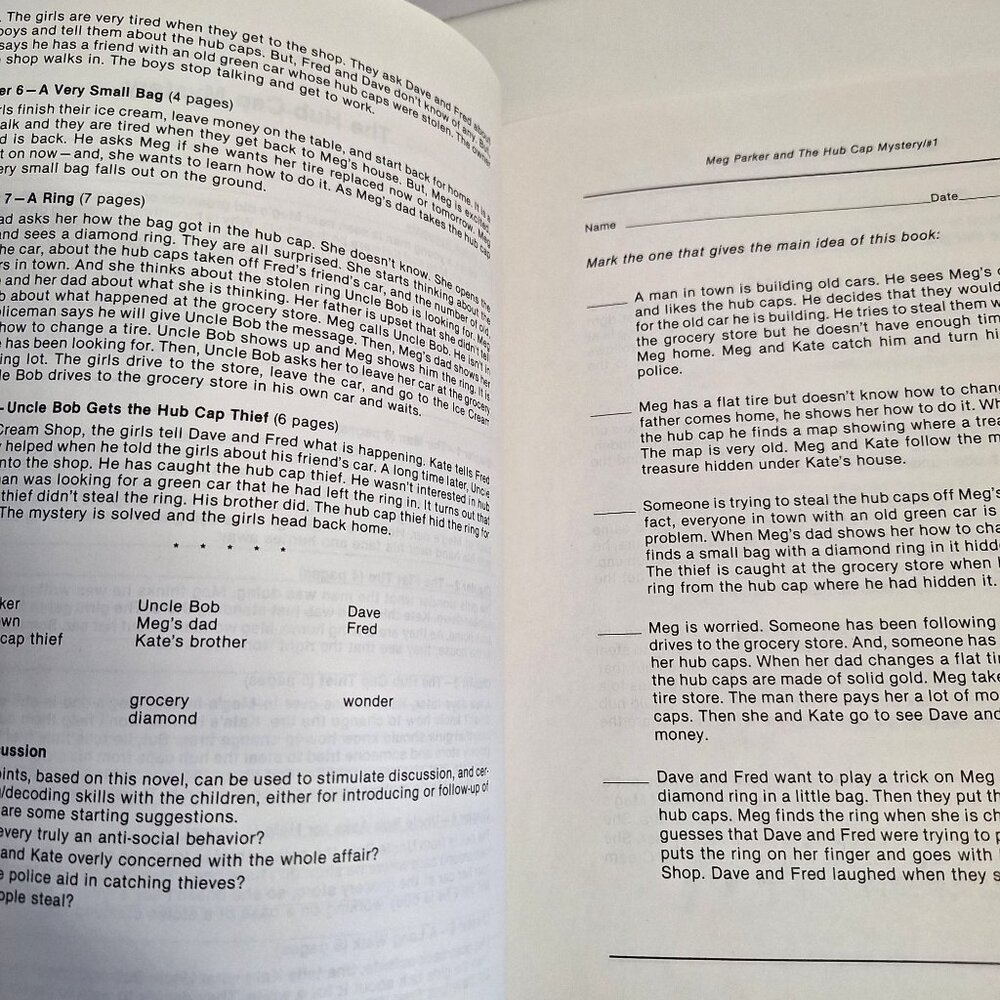 Meg Parker Mysteries Activity Worksheets 2 Reading Mystery Old Book Hub Cap - Picture 8 of 9